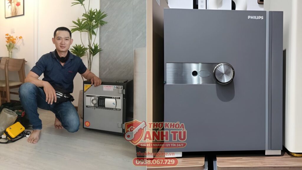 Két sắt vân tay hết pin không mở được,thợ xử lý nhanh gọn